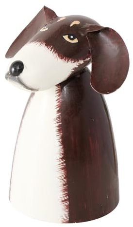 ReWu Dekofigur Zaunsitzer Russel Hund Tierfigur Wilkommenschild Zaunhocker Zaunfigur Gartendeko Metall Bemalt Pfostenhocker Deko Garten Outdoor 13 x 12 x 18 cm