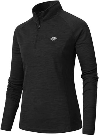 AjezMax Womens 1/4 Zip Long Sleeve Sports Running Yoga Top Quick Dry Yoga Gym Fitness Active T-Shirts