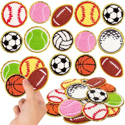 TCSYLSC 18 Pcs Multicolor Sports Iron On Patches, Baseball, Softball, Football, Basketball, Easy to Apply on Clothes, Jackets, Backpacks