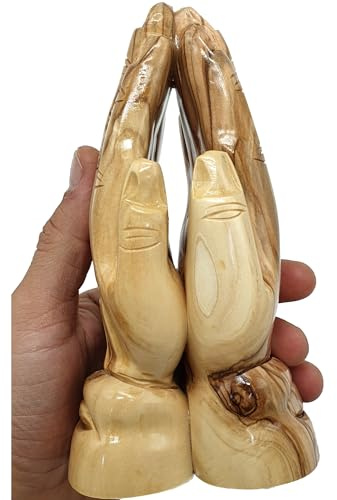 Zuluf Große Olivenholz-Skulptur mit betenden Händen, handgefertigt in Bethlehem, Heiliges Land, religiöse Kunst, 15,7 cm, FIG013
