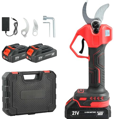 QIUMIN Sécateur Électrique Sans Fil, Coupe Jusqu’à 32mm, avec 2 Batteries 21V 2000mAh, Moteur Brushless, Compteur LED, Cisailles de Jardin pour Arbres Fruitiers, Vignes, Roses