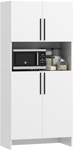 HOMCOM Armoire de cuisine, armoire haute avec tablette pour micro-ondes, buffet avec porte Soft-Close, de rangement Vitrine pour cuisine salle à manger 79x40x175 cm Blanc