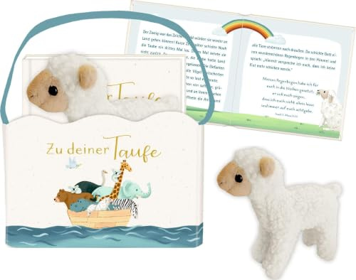 Geschenkset – Zu deiner Taufe: Geschenktasche mit Buch und Plüschlamm
