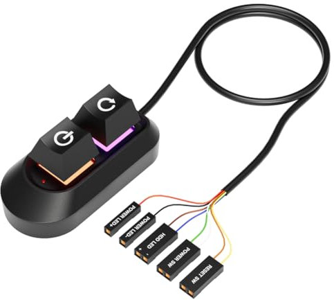 Mskidand Luci LED RGB Interruttore per Computer da Tavolo Scheda Madre PC Pulsante di Accensione/Spegnimento e Ripristino Esterno di Prolunga B