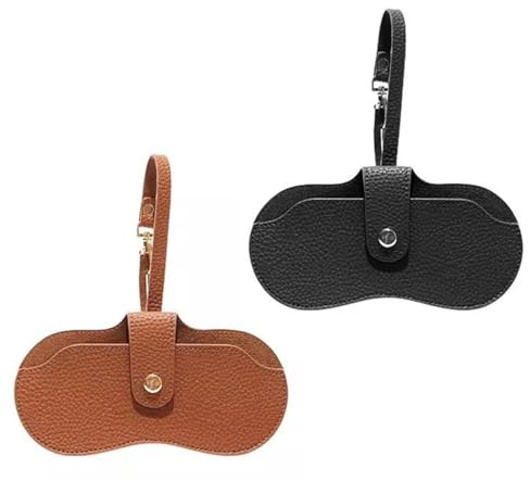 Custodia per Occhiali da Sole in Morbida Pelle, 2 pezzi Borsa per Occhiali da Sole in Pelle Morbida,Custodia per Occhiali in Vera Pelle Morbida Portatile (Nero+Marrone)