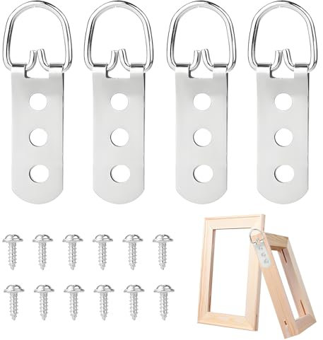 4 Pièces Cintres Pour Tableaux Lourds,Avec Anneau En D Pour Miroir,Crochets Anneaux en D,Accroche Tableau Avec 48 Pièces Vis Crochet Pour Suspendre Des Cadres D'Œuvres D'art