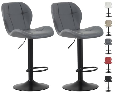 mcc direct Set of 2 Bar Stools, Height Adjustable Swivel Barstools, Counter Stools with Backrest, Faux Leather Seat, Footrest and Metal Base for Home, Kitchen and Restaurant (Grey) - Stella