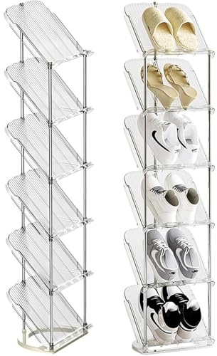 Taylor & Brown Narrow Clear Shoe Rack, 6 Tier for Closet Entryway Tall Slim Vertical Sloping Slanted Shoe Rack for Small Spaces Closet Cabinet Shoe Organiser Space Saving Shelf Shoe Tower