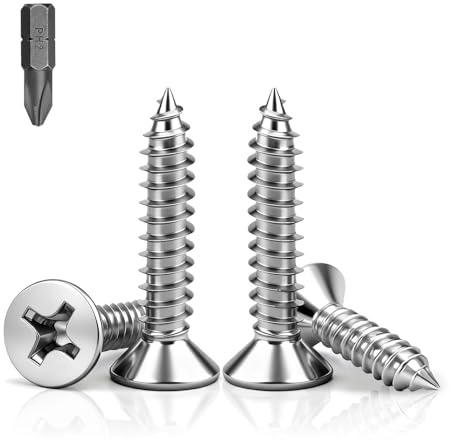 PDKKFF M4x16mm Flat Head Wood Screws, 80Pcs Self Tapping Screws | 304 Stainless Steel Phillips Countersunk Head Screws for Woodworking, Furniture, DIY