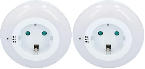 Unitec LED-Nachtlicht mit Steckdose | Orientierungslicht | 3 Farbtöne | Dämmerungssensor | Zwischenstecker mit Beleuchtung | rund (Packung mit 2)