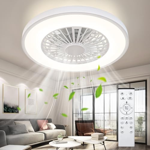 Ateroll Deckenventilator mit Beleuchtung, Ø54CM Dimmbar LED Deckenleuchte Ventilator mit Fernbedienung, 3000K-6500K, 6 Windstufen Leise Deckenventilator mit Licht, Timer, Lampe mit Ventilator für Wohn