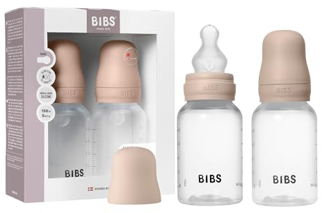 BIBS Plastic Baby Bottle, 270 ml, 2-Pack, Silicone Teat, Blush | Anti-Colic | Silicone Teat | Medium Flow | BPA-Free Plastic | Supports Breastfeeding | Made in Denmark | Familiar BIBS Teat