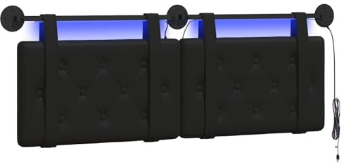 vidaXL Hängendes Kopfteil Mit LED Licht Schwarz Kunstleder, Elegantes Schlafzimmermöbel, rechteckige Wandkopflehne, gepolsterte Rückenlehne, zeitgemäßes Design