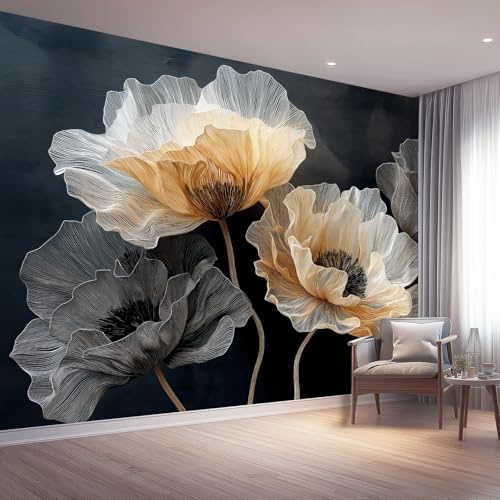 Générique Papier Peint Panoramique Floral Coquelicots 350 x 256cm - Papier Peint Intissé Classique Glamour Géant 3D Décoration Murale pour Salon Chambre Salle à Manger Chambre d'Enfant