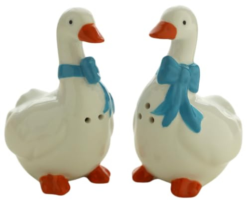 Yuziwi Ceramic Salt and Pepper Shakers Set Goose Design with Blue Bow Refillable Table Decoration 1 Pair / 2 Pairs / 4 Pairs 8cm (1 Pair)