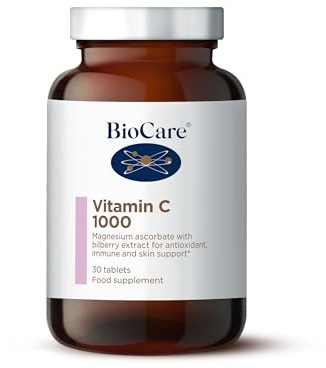 BioCare Vitamin C 1000, 30 Tablets | High Potency Low Acid Vitamin C with Bilberry Extract for Immune, Skin and Antioxidant Support