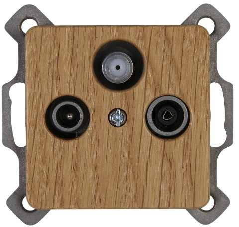 Kopp 917130081 Milano Antennensteckdose mit drei Ausgängen, TV/RF/SAT, Einzel- und Durchgangsdose, eiche-natur