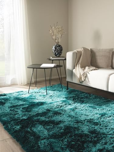 benuta Nest Hochflorteppich Whisper - Türkis 160x230 cm - Weicher Teppich für Schlaf- und Wohnzimmer - Pflegeleicht - Fußbodenheizung Geeignet