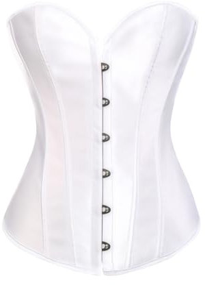 Kiwi-rata Damen Satin Vollbrust Korsett Top für Dicke Bauch Weg Vollbrust Corsage mit G-String XXX-Large Weiß