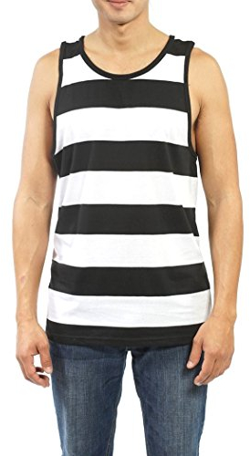 YAGO Herren Gestreiftes Tanktop YG5213, Schwarz/Weiß (C1), Groß