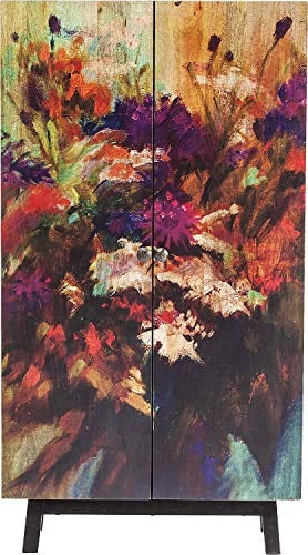 Kare Design Schrank Fleur, farbenfroher Hochschrank mit 2 Türen und Blumenmotiv, moderne Hochkommode Massivholz, einzigartiger kleiner Kleiderschrank, 140x76x30cm (H/B/T)