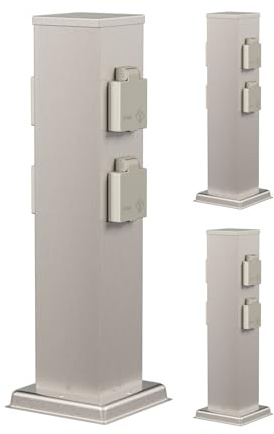 ledscom.de 3X Garten Steckdosensäule Polly für außen, IP44, 4-Fach, Edelstahl, Edelstahl, eckig, 40 cm