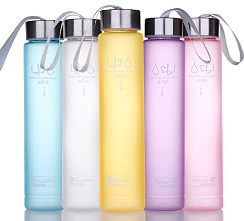 Sports Water Bottle BPA Free Plastic Wide Mouth Slim Frosted Cup with Leak-proof Lid for Running Gym Yoga Outdoors 280ml