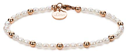 FLEUR Armband mit Gravur Süßwasserperlen 14K Gold Filled oder Rosé Gold Filled | Personalisierter Schmuck | Geschenke für Frauen zum Jahrestag Muttertag Geburtstag | Perlenarmband | Mit Namen