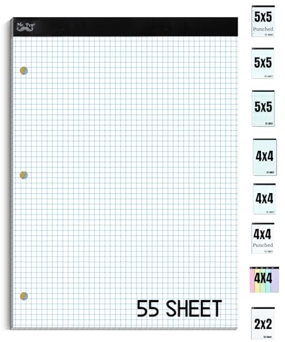Mr. Pen - Grafikpapierblöcke, 21,6 x 27,9 cm, 55 Blatt, 12,7 x 12,7 cm (5 Quadrate pro Zoll), 3-fach gelocht, 3-fach gelocht, Blueprint-Raster-Papierblöcke 21,6 x 28,9 cm, Mathematikheft