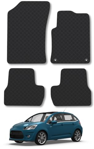 Citroen C3 (2009-2016) 3mm Rubber Car Mats | Tailored Fit Durable Floor Mats Full Coverage Protection Waterproof Accessories Easy Clean Anti Slip Made in the UK