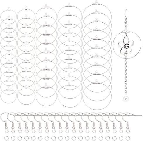 UNICRAFTALE 5 Größen 50-Teilige Creolen Mit 50-Teiligen Ohrhaken 25/29/35/40/44-Mm-Ohrringe Mit Biegeringen Edelstahlohrringe Draht Für Schmuckherstellung Edelstahlfarbe