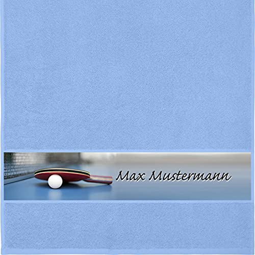 Manutextur Handtuch mit Namen - personalisiert - Motiv Tischtennis - viele Farben & Motive - Dusch-Handtuch - hellblau - Größe 50x100 cm - persönliches Geschenk mit Wunsch-Motiv und Wunsch-Name