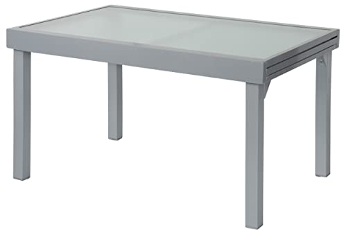 ib style Gartentisch Diplomat XXL, Outdoor Ausziehtisch, Aluminium Esstisch, Balkonmöbel, Gartenmöbel, Tischplatte aus Sicherheits Glas, Ausziehbar, 135-270 cm, Silber