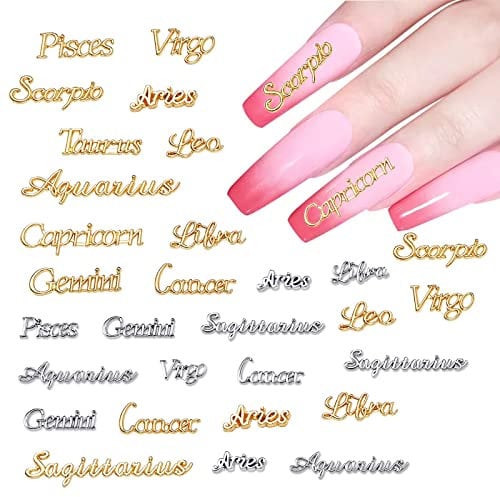 3D Nail Charms, 48 Pieces Zodiac 3D Luxury Metal Alloy Nail Art Rhinestones Charms (B)