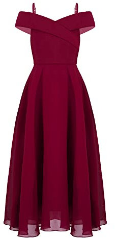 IEFIEL Enfant Robe Princesse Soirée Mariage Cérémonie Fille Bretelle Robe de Demoiselle d'honneur Fleur Hors Epaules Dénudées Corsage Taille Haute Z Rouge vin 12 Ans
