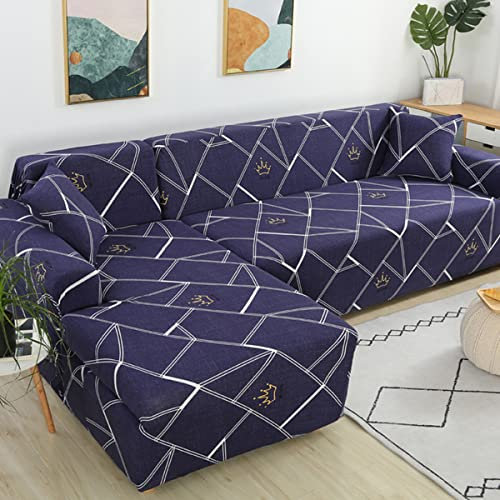 jia cool L-Form Sofabezug Einsitz-Kombination Ecksofa Druck Ecksofa Sofabezug Anti Rutsch Möbel Vier Jahreszeiten Universal Elastische Schutzhülle Blau 2