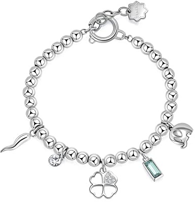Brosway Armband Frau aus Edelstahl mit Symbolen Glückshorn/Elefant/Kleeblatt, Armband Frau Kollektion CHAKRA - BHKB114
