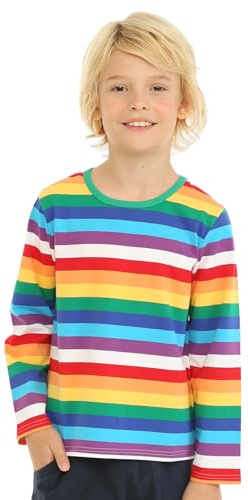 Mud Kingdom Boys Girls T-Shirts Crew Neck Rainbow Stripe Kids T Shirts Cotton 12 Months-10 Years