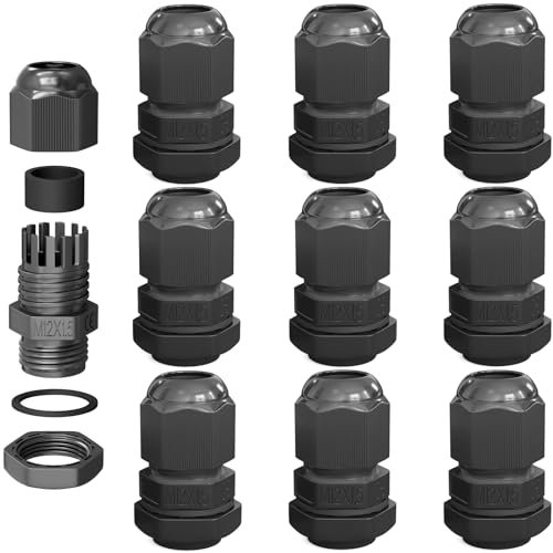 hb-digital 10х Kabelverschraubung M12 für 3-6,5mm Kabeldurchmesser IP68 Staub- & wasserdicht mit Gummidichtung Gegenmutter Klemmlamellen Stopfbuchse Isolation Kabeleinführung - Schwarz