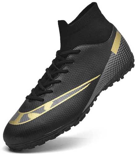 ASOCO DREAM Fußballschuhe Herren High Top Kunstrasen Fussballschuhe Professionelle Kinder Athletics Trainingsschuhe Outdoor Sport Football Schuhe,Schwarz Gold,40 EU