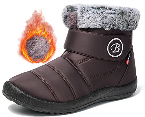 Aocase Women Snow Boots Warm Short Fur Plush Winter Comfy Plush Walking Shoes Extra Wide Diabetic Orthopedic Walking Slippers Swollen Feet Wide Fit Diabetic Warm Slippers,Coffee,38