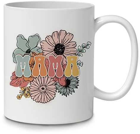 DOTAIN Taza de café con flores florales bohemias, taza de cerámica (11 onzas), impresión de doble cara, taza de café floral colorida para mamá, regalos para madres, taza de café desayuno