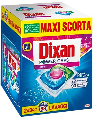Dixan Power Caps Color, Detersivo Lavatrice in Capsule, 2 x 34 lavaggi