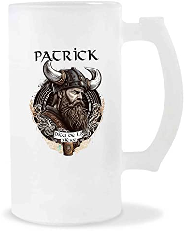 Chope de Bière Patrick Design Viking | Verre à bière pinte Cadeau Apéro Humour alcool pour amateur de bière
