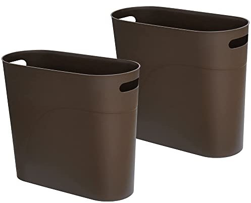 Caxmtu Small Trash Can Plastic Bathroom Wastebasket 10 Litres Slim Garbage Container Bin with Handle for Home Kitchen Bathroom Bedroom Office, Brown, 2 Pack