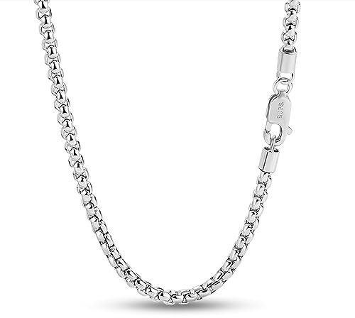 Dankadi Collier Fin 3MM en 925 Argent, Chaîne Rolo Fine 18 20 22 24 26 28 30” pour Pendentif Maillons Boîte Ronde Carrée Design Italien Bijoux pour Homme Femme (22 inch, Argent)