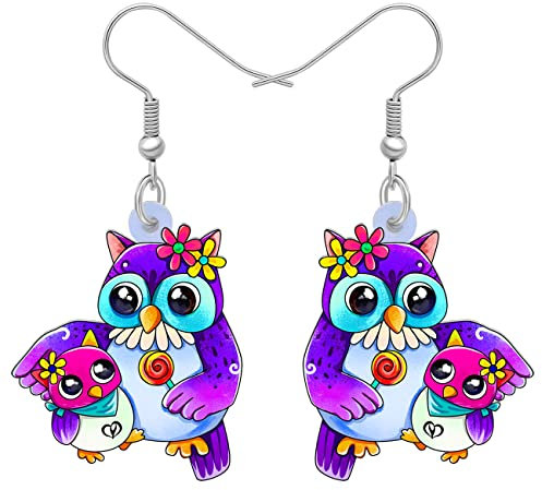 YAYAKO Acryl Anime Eule Ohrringe baumeln Frühling Sommer Schmuck Netter Vogel Ohrringe Geschenke für Frauen Mädchen (Muttertag Lila)