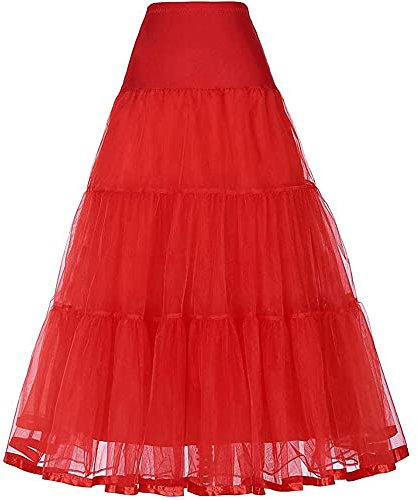 YYKSYDPT 50's Sottogonna Lunga Crinolina Donna Balletti Danza Petticoat Organza Retro Tutu Vintage 1950's Rockabilly Gonne Tulle (L/XL, Rosso)