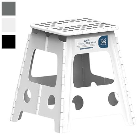 MY DIY Folding Step Stool 15 Inch (39cm) Lightweight Heavy Duty Strong Plastic Stool For Kids & Adults With Easy Carry Handle 150KG Weight Capacity Portable Footstool (White)