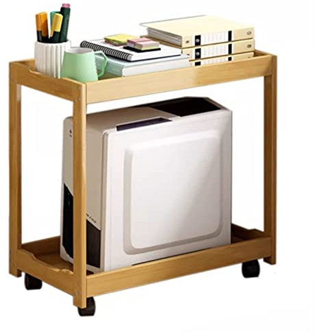 CPU Holder Stand Desktop PC Tower Stand with Storage, 2-tier Rolling PC Case Holder, Bamboo CPU Stand Holder with Caster Wheels Under Desk for Home Office PC Tower Stand (Color : Grey)